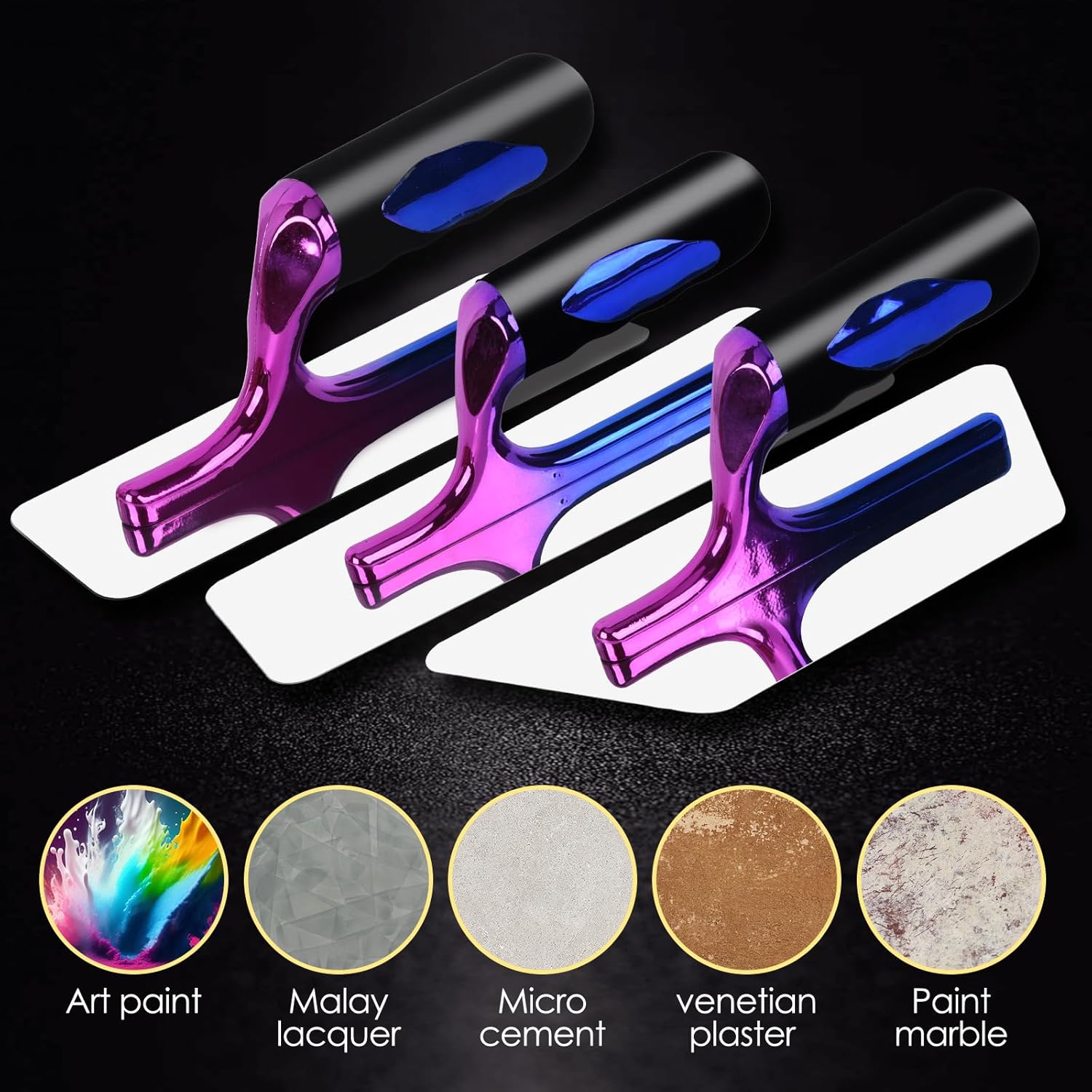 UpJiaflarish - Juego de 3 paletas de acabado de pintura de acero inoxidable, herramienta manual de construcción de mampostería pulida y deslumbrante para pintura artística, Marmori... 6